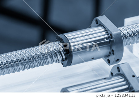 Closeup scene the spare parts  lead ball screw set in the light blue scene. 125834113