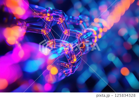 Innovative blockchain structure with vibrant neon colors 125834328
