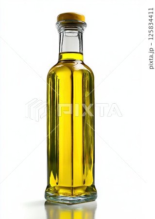 Bottle of Olive Oil Stands Alone Against a Bright White Background 125834411