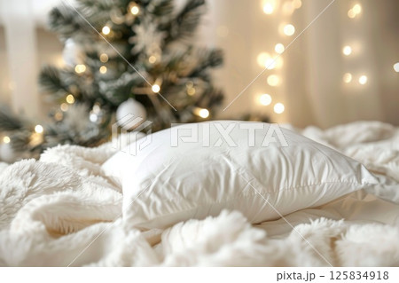 Cozy Bedroom Ambience with Plush Pillows and Warm String Lights Cozy Bedroom Ambience with Plush Pillows and Warm String Lights 125834918