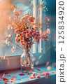 Sunlit Vintage Glass Vase with Dried Flowers by Window 125834920