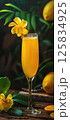 Tropical Mimosa Cocktail on a Sunny Patio with Lush Greenery 125834925