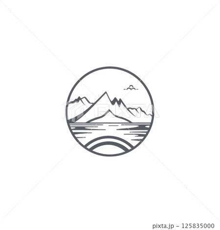 minimalistic graphic logo of adventure tourism on white background 125835000