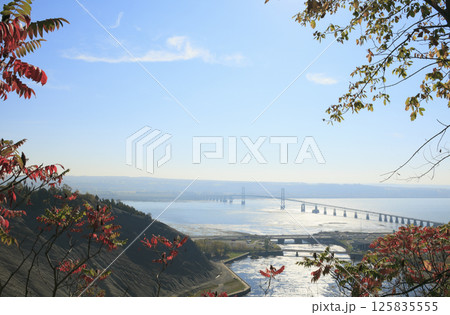 Bridge across a river, Saint Lawrence River, Quebec, Canada 125835555
