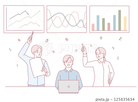 The Business Team is Actively Engaged in Analyzing Data Using Graphs and Charts to Gain Insights The Business Team is Actively Engaged in Analyzing Data Using Graphs and Charts to Gain Insights 125835634