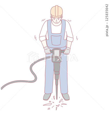 A Construction Worker is Actively Operating a Pneumatic Jackhammer in Full Action Mode A Construction Worker is Actively Operating a Pneumatic Jackhammer in Full Action Mode 125835642