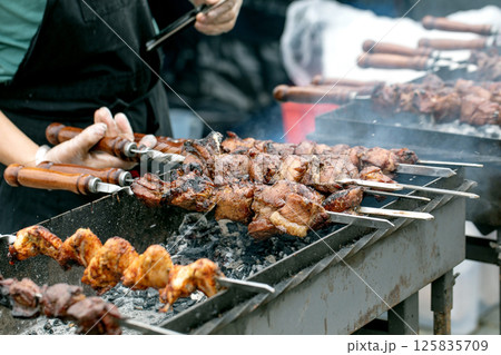 Grilled Meat Skewers Street Food Grilled Meat Skewers Street Food 125835709