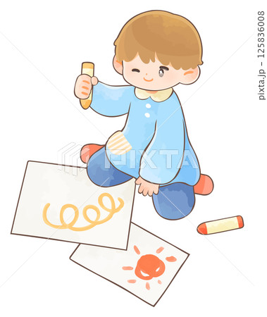 クレヨンで絵を描いて遊ぶ園児　男の子 125836008