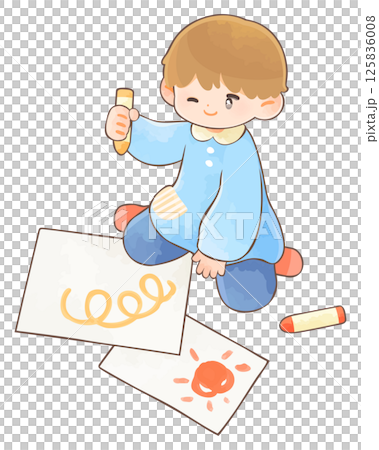 クレヨンで絵を描いて遊ぶ園児　男の子 125836008