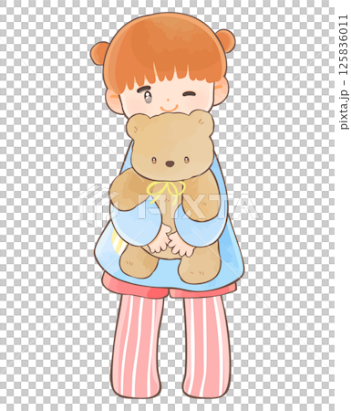 クマのぬいぐるみを抱っこする園児　女の子 125836011