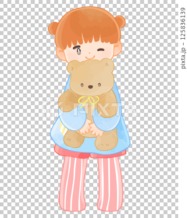 クマのぬいぐるみを抱っこする園児　女の子 125836139