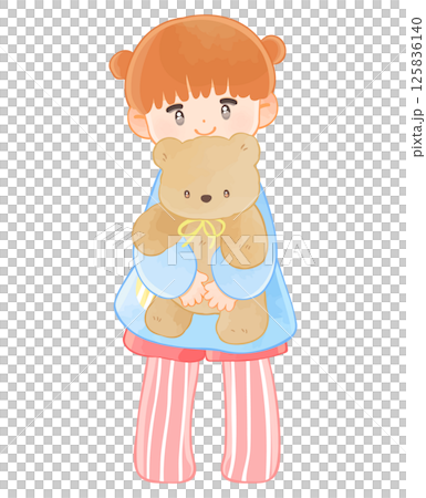 クマのぬいぐるみを抱っこする園児　女の子 125836140