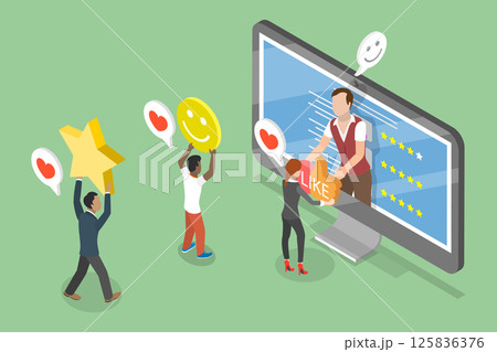 3D Isometric Flat Vector Illustration of User Reviews, Concept Of Customer Feedback Enhancing Customer Experience And Improving Business Performance. 3D Isometric Flat Vector Illustration of User Reviews, Concept Of Customer Feedback Enhancing Customer Experience And Improving Business Performance. 125836376