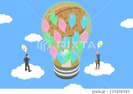 3D Isometric Flat Vector Illustration of Brainstorming, Finding the Best Solution 3D Isometric Flat Vector Illustration of Brainstorming, Finding the Best Solution 125836385
