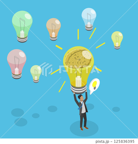 3D Isometric Flat Vector Illustration of Innovative Process With Critical Thinking, Gathering Ideas And Selecting The Ideal One 125836395