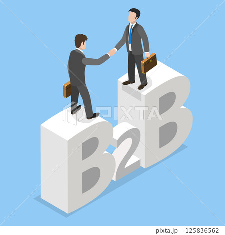 3D Isometric Flat Vector Illustration of B2B Business Model, Business Partners Seal Deal With Confident Handshake 3D Isometric Flat Vector Illustration of B2B Business Model, Business Partners Seal Deal With Confident Handshake 125836562