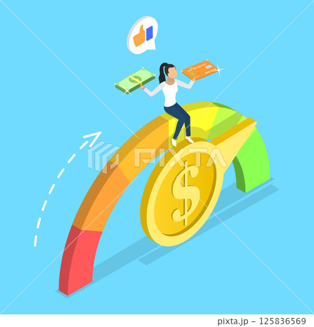 3D Isometric Flat Vector Illustration of Great Credit Score, Personal Finance 125836569