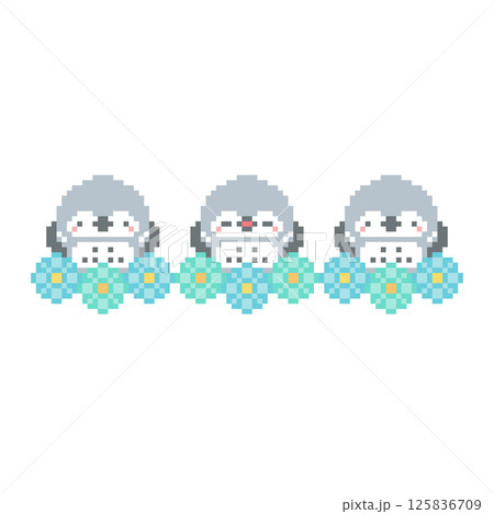 花と灰色フクロウのドット絵 花と灰色フクロウのドット絵 125836709