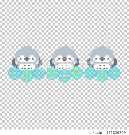 花と灰色フクロウのドット絵 花と灰色フクロウのドット絵 125836709