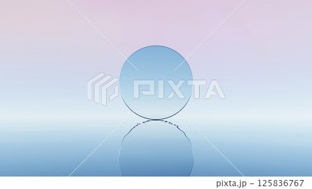 3D render, Futuristic surreal floating circle mirror that reflected on calm pastel sea horizon background 3D render, Futuristic surreal floating circle mirror that reflected on calm pastel sea horizon background 125836767
