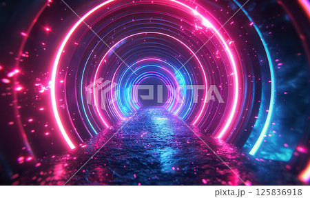 A sci-fi inspired tunnel with glowing blue neon lights in a spiral pattern creates a captivating vibe. generate AI 125836918