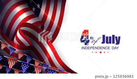 An exquisite illustration of an American flag and garland An exquisite illustration of an American flag and garland 125836983