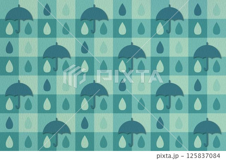 傘と雨のしずくのシームレスパターン 傘と雨のしずくのシームレスパターン 125837084