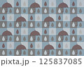 傘と雨のしずくのシームレスパターン 125837085