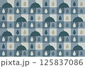 傘と雨のしずくのシームレスパターン 125837086