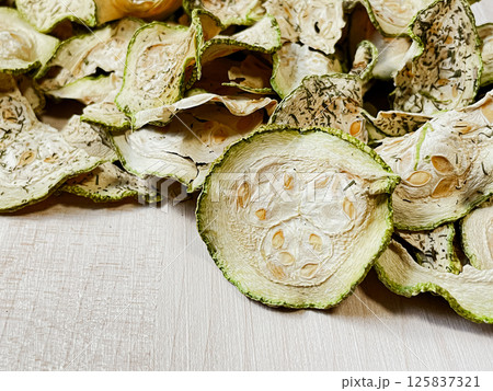 Dried zucchini, a vegetable from the home garden Dried zucchini, a vegetable from the home garden 125837321