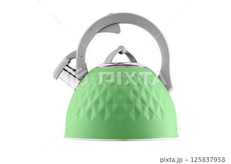 kettle with whistle, matte green color, with rhombus texture on isolated and white background kettle with whistle, matte green color, with rhombus texture on isolated and white background 125837958