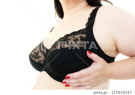Woman big breast wearing bra Woman big breast wearing bra 125838547