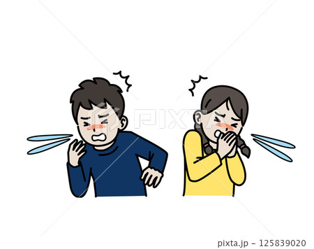くしゃみや咳をする子供のイラスト 125839020