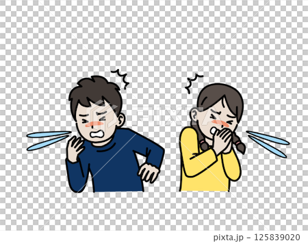 くしゃみや咳をする子供のイラスト 125839020