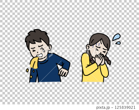 Illustration of a child feeling nauseous and vomiting 125839021