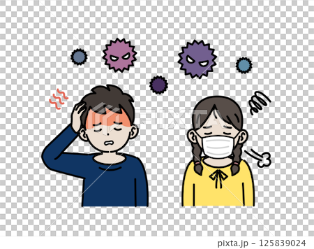Illustration of a child with a fever or cold Illustration of a child with a fever or cold 125839024