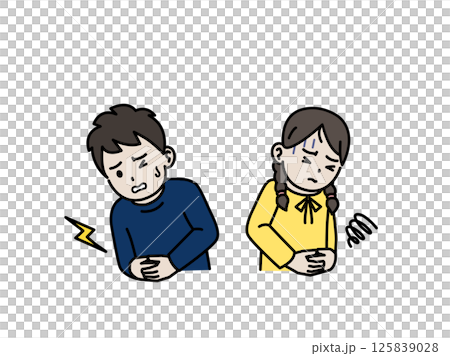 Illustration of a child with stomachache or indigestion 125839028