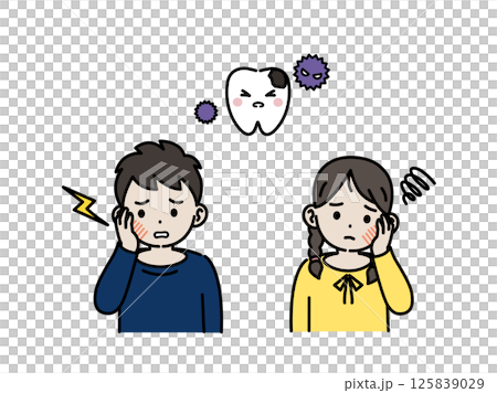 虫歯で歯が痛む子供のイラスト 125839029
