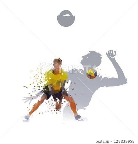 Volleyball, group of volleyball players collage, double exposure of isolated vector sports illustrations 125839959