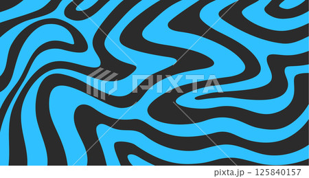 Abstract horizontal background with black and blue waves. Fashionable vector illustration, in retro psychedelic style 125840157