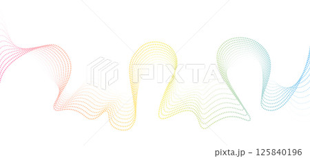 Futuristic geometric abstract shapes neon halftones pulsating wavy dotted lines. Gradient curved stripes. Modern vector design for equalizer, audio recording, voice assistant. Futuristic geometric abstract shapes neon halftones pulsating wavy dotted lines. Gradient curved stripes. Modern vector design for equalizer, audio recording, voice assistant. 125840196