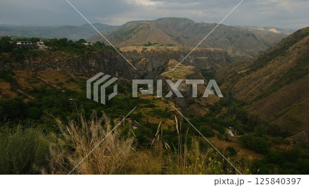 Sunset Mountain Landscape Near Garni Temple in Armenia 125840397