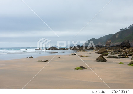 Beautiful view of Quebrantos beach, San Juan de la Arena, Asturias, Spain Beautiful view of Quebrantos beach, San Juan de la Arena, Asturias, Spain 125840554