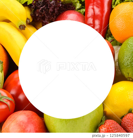Collection fruits and vegetables background. 125840597