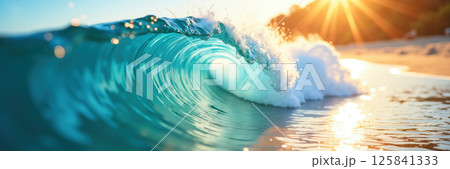 A wave curling at sunset. A wave curling at sunset. 125841333