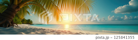 Tropical beach at sunset. 125841355