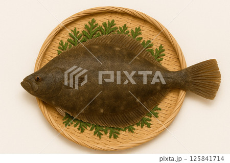 笊に採れたてのカレイ　かれい　鰈 125841714