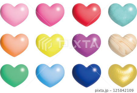 色々な色の立体的なハートのアイコン 125842109