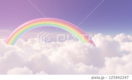 Bright rainbow and pink clouds 125842247
