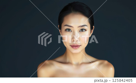 Portrait of beautiful asian woman on isolated dark background Portrait of beautiful asian woman on isolated dark background 125842405